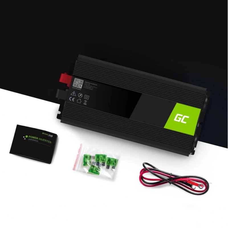 Maitinimo keitiklis Green Cell INV15 3000W nuolatinė srovė 12V į kintamąją 230V, USB prievadas, aktyvus aušinimas, juodas