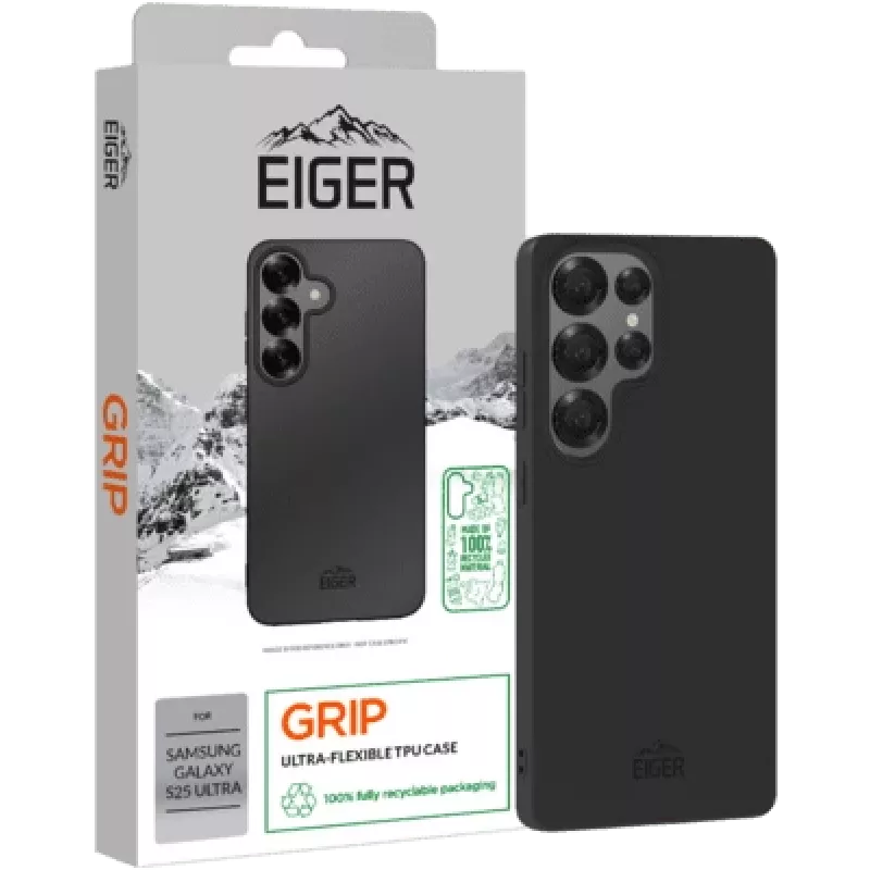 Telefono dėklas Eiger Grip Case, skirtas Samsung Galaxy S25 Ultra – juodas, modelis EGCA00699, patvarus lengvas apsauginis dangtelis