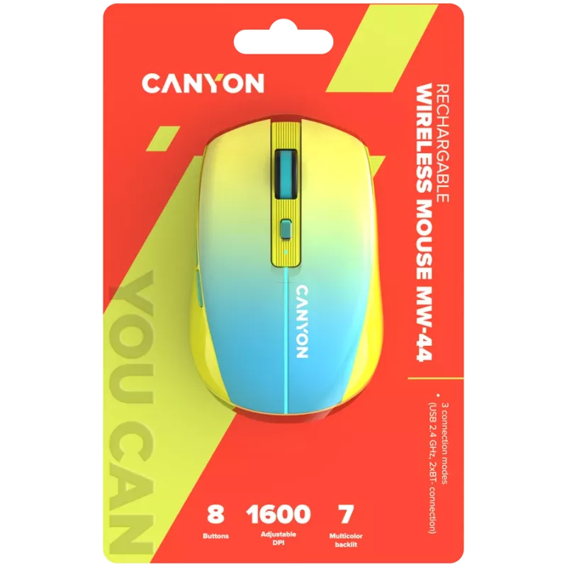 CANYON pelė MW-44 belaidė įkraunama geltona mėlyna