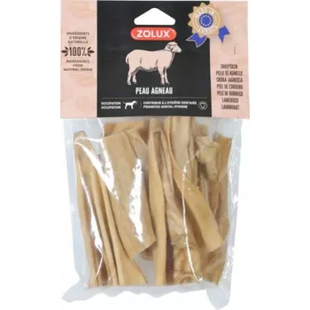 Šunų skanėstai ZOLUX Lambskin 200 g — natūralūs kramtukai iš ėriuko odos suaugusiems šunims, be grūdų, be glitimo