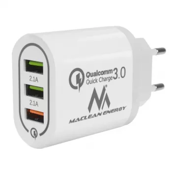 Sieninis įkroviklis MACLEAN MCE479W — 3 prievadų USB greitasis įkroviklis, 18W bendra galia