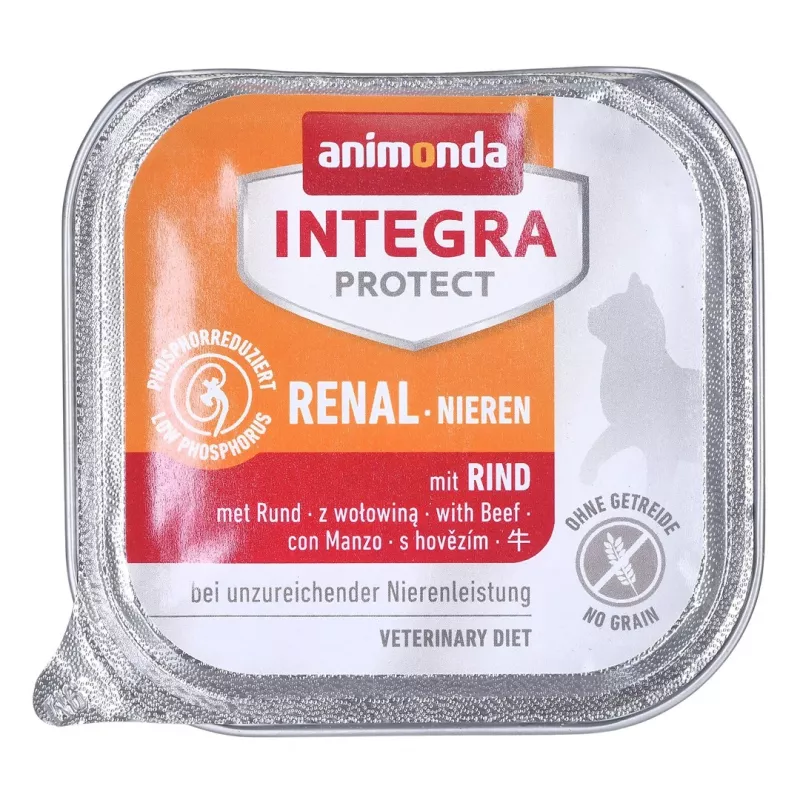 Šlapias kačių maistas animonda Integra Protect 100 g — kiauliena, suaugusioms katėms, inkstų palaikymas, padėklas