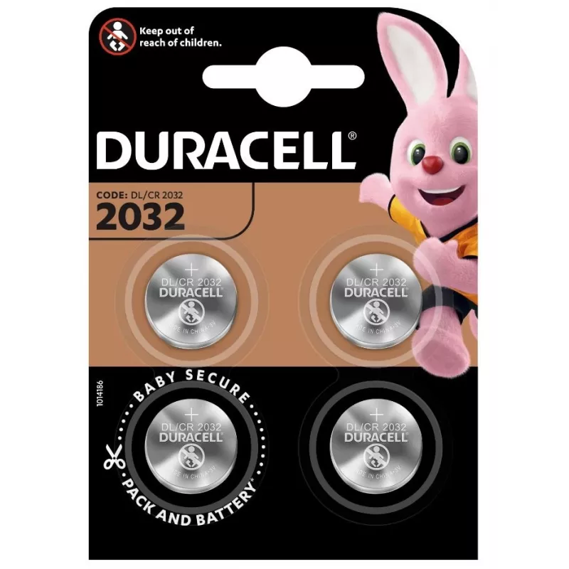 Diskinė baterija Duracell CR2032 3V ličio — pakuotė po 4 vnt.