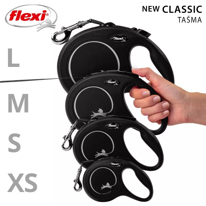 Ištraukiamas pavadėlis Flexi New Classic Cat XS 3 m — laido tipo pavadėlis mažiems augintiniams, juodas, maks. apkrova 8 kg