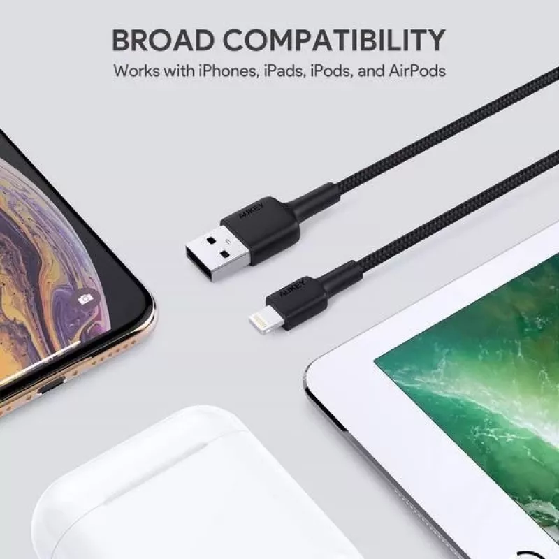 „Lightning“ laidas AUKEY CB-AL05 1 m, juodas