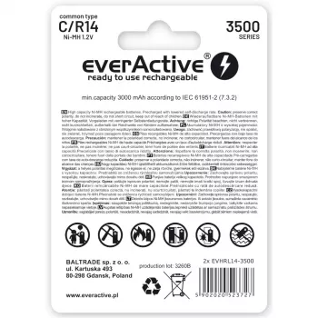 Įkraunamos baterijos everActive R14/C Ni-MH 3500 mAh, paruoštos naudoti