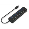 USB šakotuvas Gembird UHB-U3P7P-01, 7 prievadų USB 3.2 Gen 1 (Type-A), 0,24 m kabelis, juodas