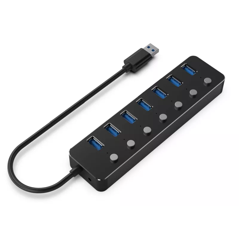 USB šakotuvas Gembird UHB-U3P7P-01, 7 prievadų USB 3.2 Gen 1 (Type-A), 0,24 m kabelis, juodas