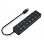 USB šakotuvas Gembird UHB-U3P7P-01, 7 prievadų USB 3.2 Gen 1 (Type-A), 0,24 m kabelis, juodas