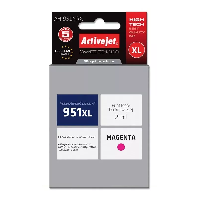Activejet AH-951MRX rašalas (pakaitalas HP 951XL CN047AE; Premium; 25 ml; purpurinė)