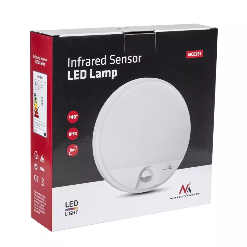 LED lempa MACLEAN MCE291W su IR judesio jutikliu, 10W, 3000K