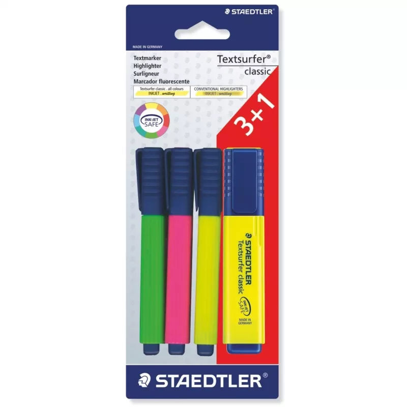 Marker Staedtler Textsurfer classic 364 4 vnt. Plokščias antgalis Žalia Rožinė Balta