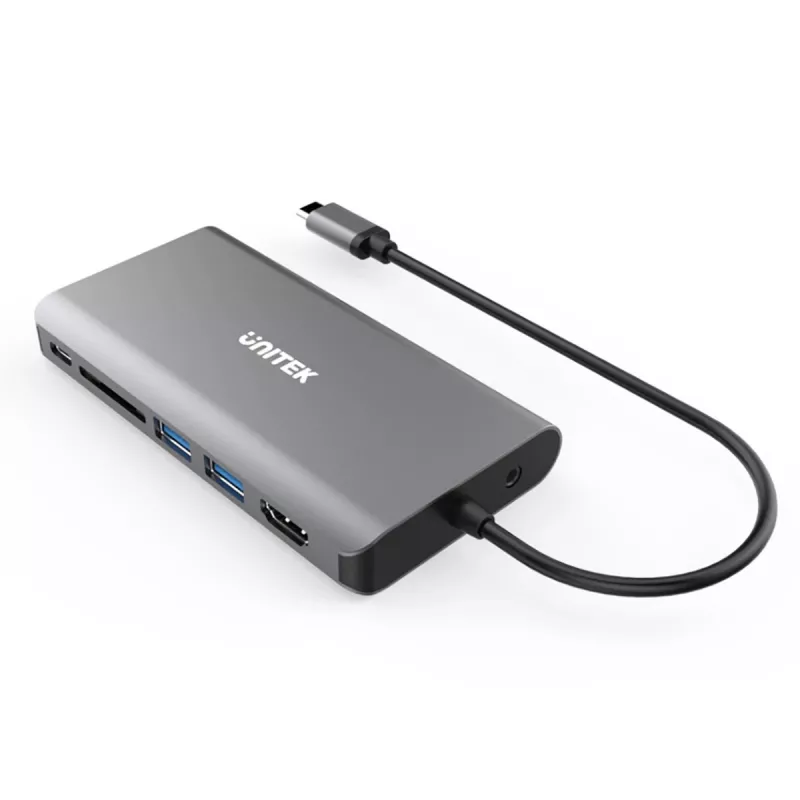 UNITEK uHUB O8+ laidinis USB 3.2 Gen 1 Type-C pilkas 100W Power Delivery