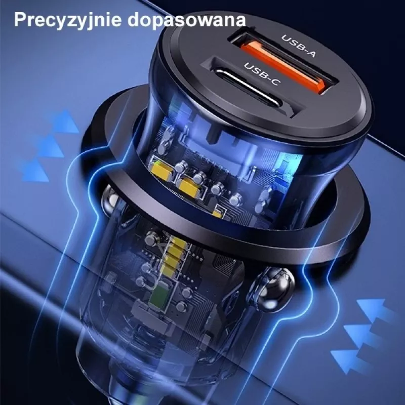 Automobilinis pakrovėjas usams CC164CC01 30W su 1×USB-A ir 1×USB-C greitam įkrovimui
