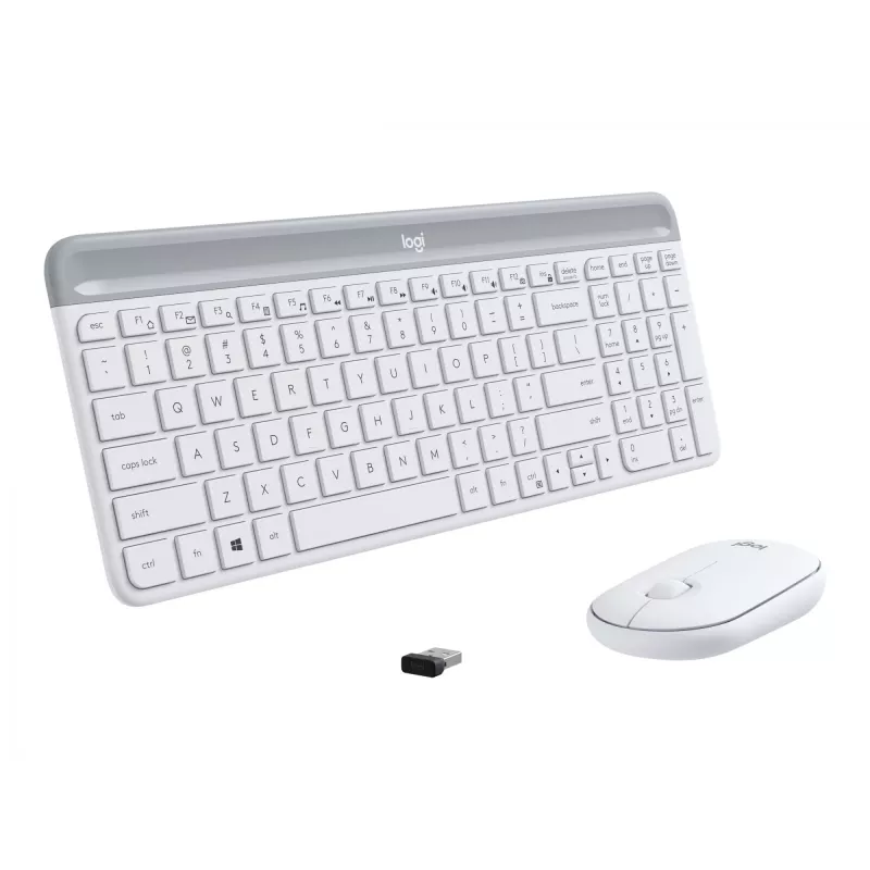 Logitech Slim Wireless Combo MK470 - Klaviatūros ir pelės rinkinys - Belaidis - 2,4 GHz - Ispanų - Šviesiai balta (920-009199)