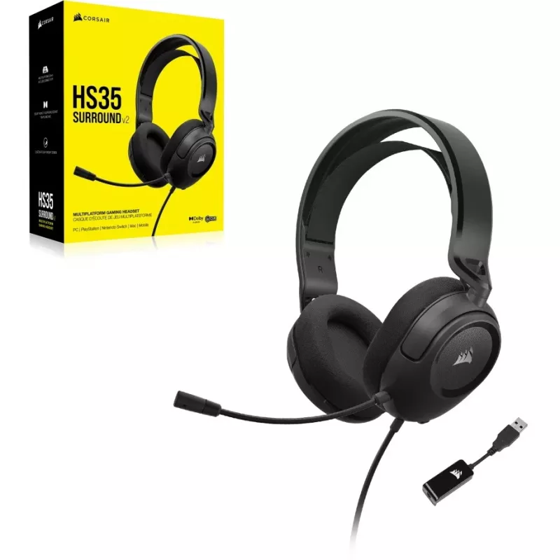 CORSAIR HS35 SURROUND v2 Daugiaplatforminės žaidimų ausinės Carbon