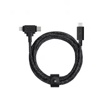 Įkrovimo ir duomenų kabelis native union Belt kabelis Duo Pro USB-C į USB-C ir Lightning juodas