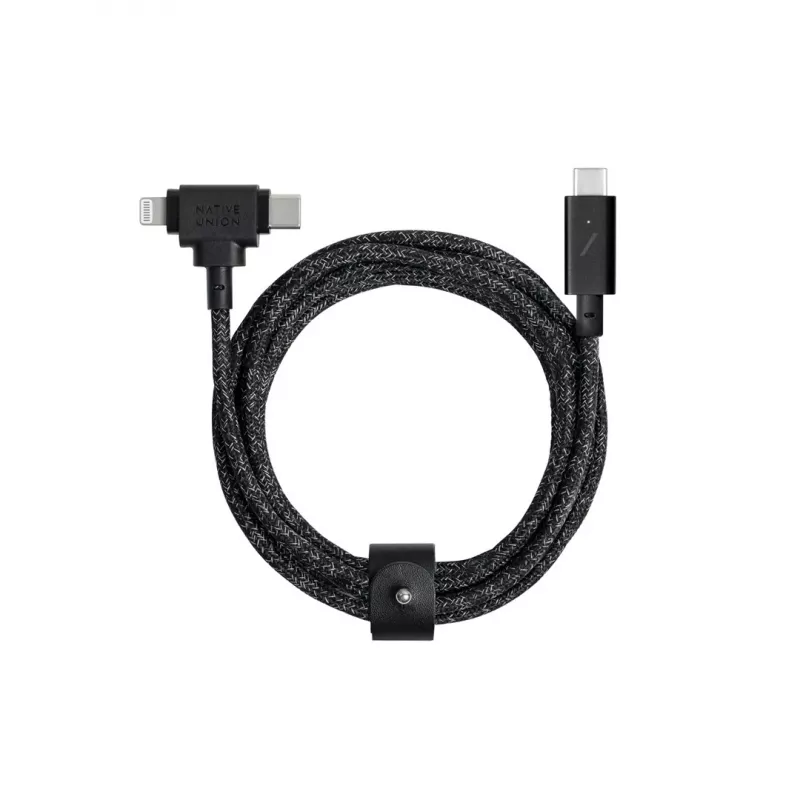 Įkrovimo ir duomenų kabelis native union Belt kabelis Duo Pro USB-C į USB-C ir Lightning juodas