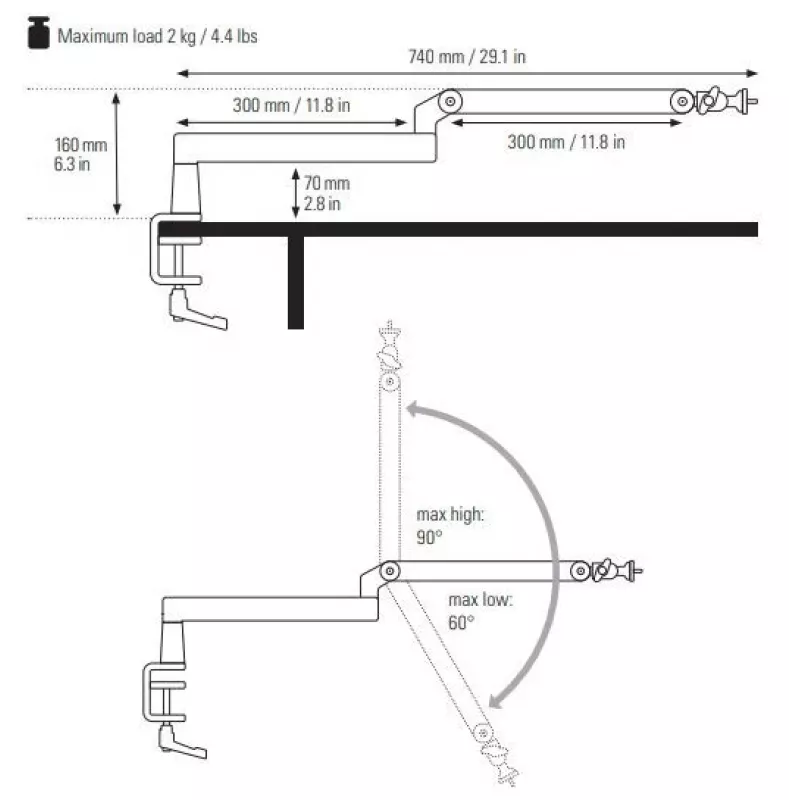 Mikrofono stovas Elgato Wave Mic Arm Low Profile — reguliuojamas žemo profilio stovas studijai ir transliacijoms