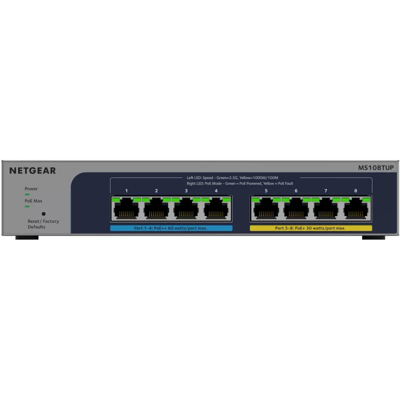 NETGEAR MS108TUP Nevaldomas L2 2.5G Ethernet (100/1000/2500) Power over Ethernet (PoE) Pilka