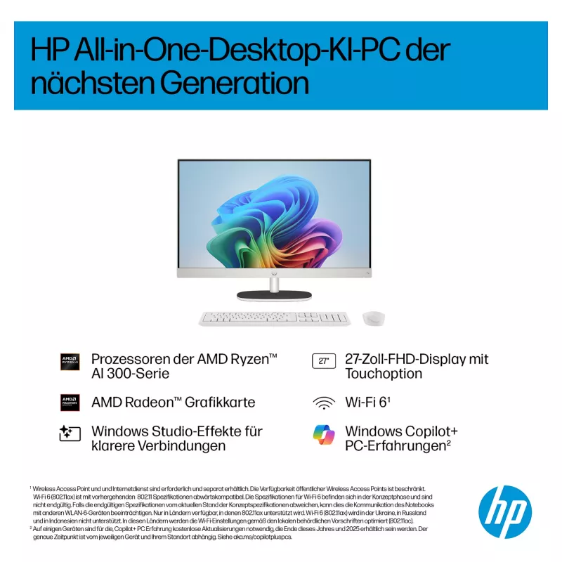 HP „viskas viename“ kompiuteris (pilnas sprendimas) 27-ct2073ng AMD Ryzen AI 7-350 512 GB SSD 16 GB baltas (27-ct2073ng)