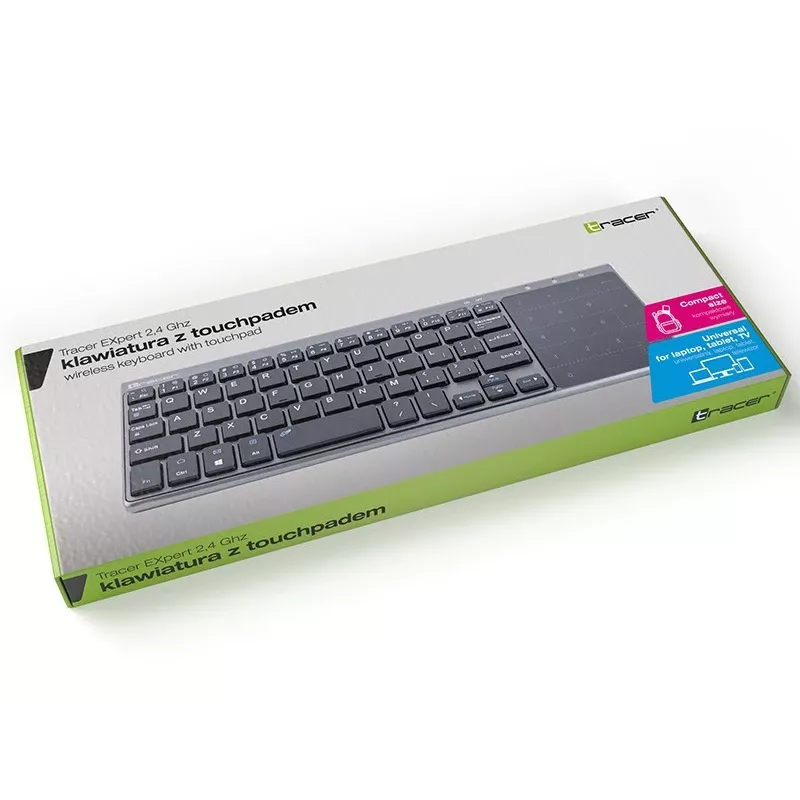 Belaidė RF pilno dydžio klaviatūra TRACER TRAKLA46934, QWERTY anglų k., 2,4 GHz nano imtuvas, membraninė, juoda/pilka