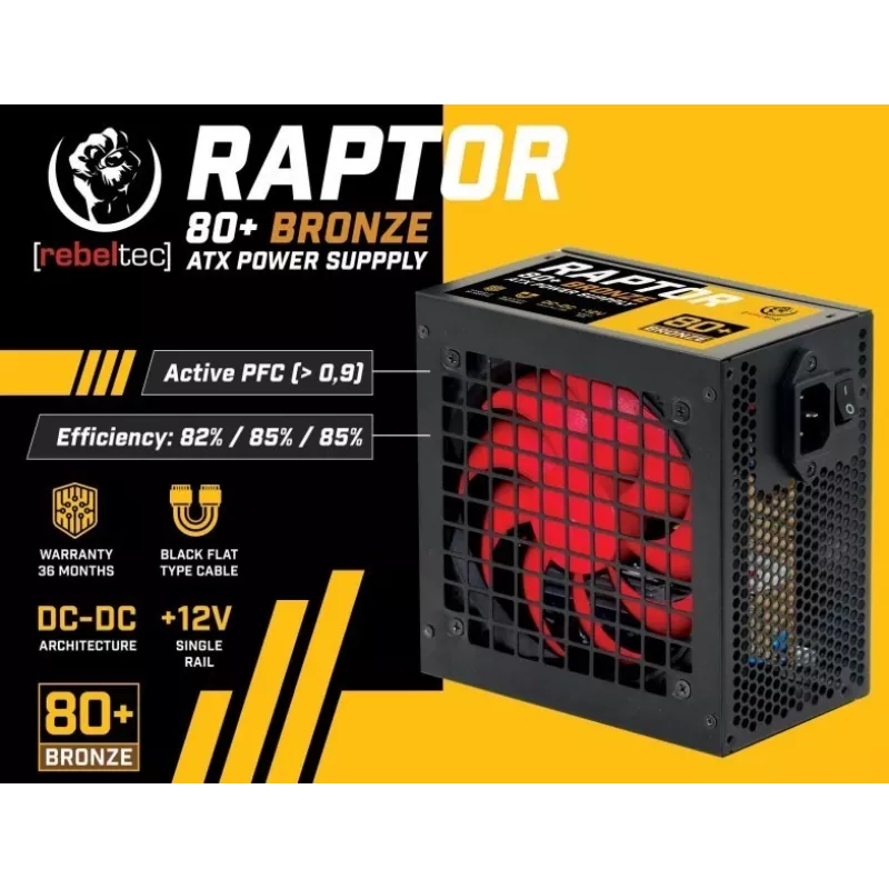 Maitinimo blokas RAPTOR 600W BRONZE 80+, Vienguba linija, DC-DC