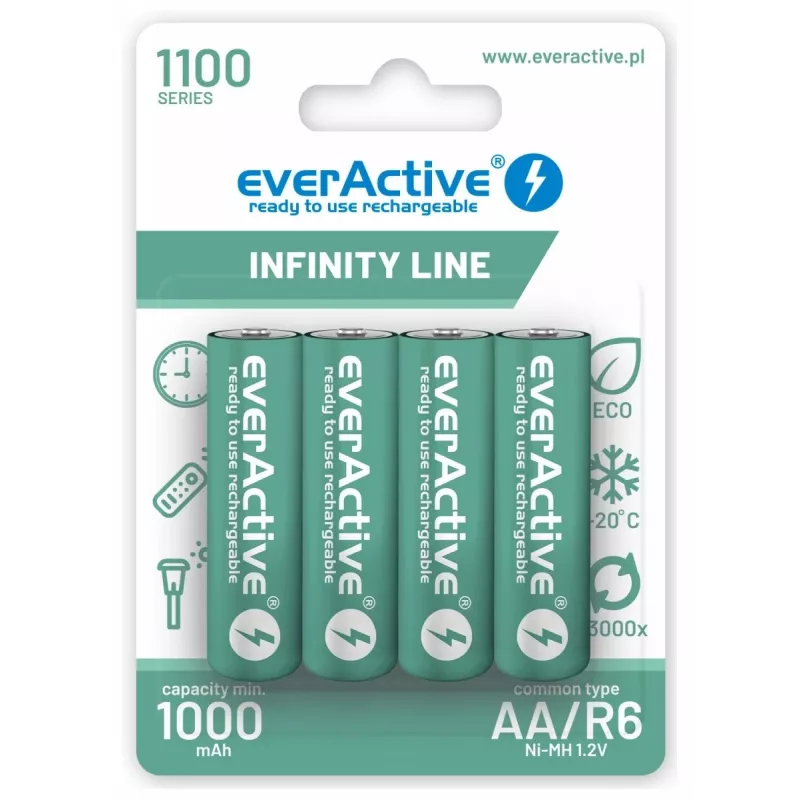 Įkraunamos NiMH baterijos everActive EVHRL6-1100 1,2 V 1100 mAh — 4 vnt., cilindrinės