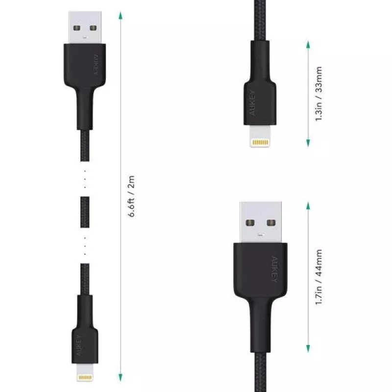 „Lightning“ laidas AUKEY CB-AL05 1 m, juodas
