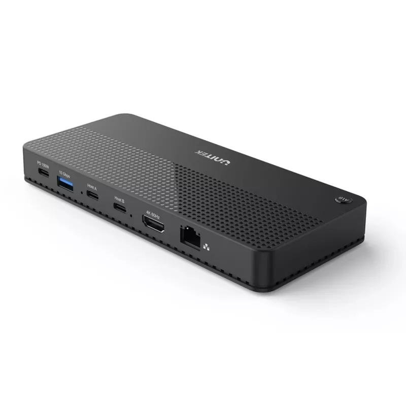 Dokingo stotelės UNITEK D1079A USB4 laidinė juoda 100W maitinimo tiekimas
