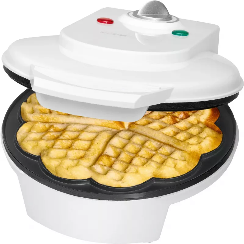 Vaflinė CLATRONIC WA 3491 — 5 širdelės formos vafliai, 1200 W, 18 cm kepimo paviršius, reguliuojamas termostatas, neprideganti danga, balta
