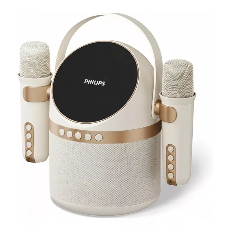 Nešiojamas karaokės garsiakalbis Philips TAS2509WT/00 su dviem mikrofonais, baltas