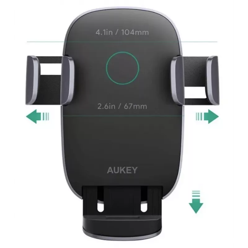Belaidis įkrovimo telefono laikiklis Aukey HD-C52 — Qi suderinamas reguliuojamo kampo automobilinis telefono laikiklis su belaidžiu įkrovimu