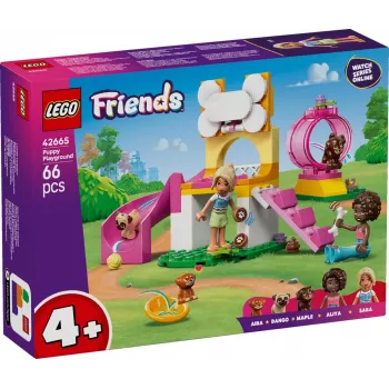 Konstruktorius LEGO Friends Šuniukų žaidimų aikštelės rinkinys 42665, 66 dalys, 2 minifigūrėlės, amžius 4+
