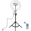 LED žiedinė lempa 26 cm su trikoju stovu iki 1,1 m ir telefono laikikliu, USB
