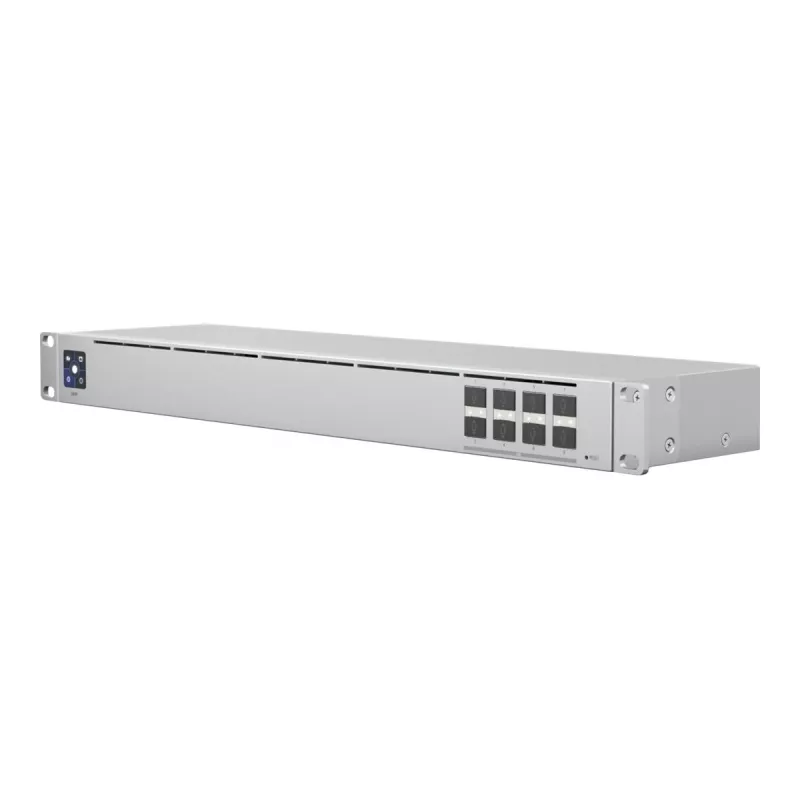 Valdomas L2 tinklo jungiklis UBIQUITI USW-Aggregation — 8 SFP+ lizdai, 10G palaikymas, be ventiliatoriaus, 1U stelažui, sidabrinis