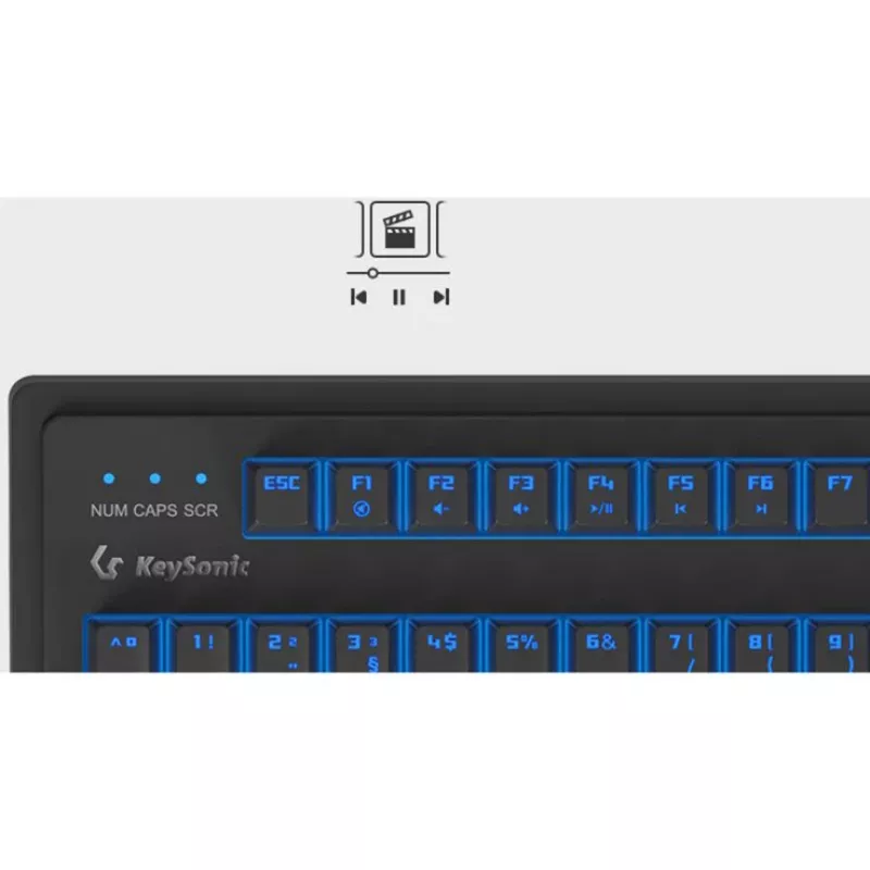Laidinė mechaninė pilno dydžio klaviatūra KeySonic KSK-8202ELU-T (DE) — USB, vokiškas išdėstymas, juoda