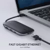 Nešiojamojo kompiuterio dokas AUKEY CB-C71 — 3x USB‑C (USB 3.2 Gen1), HDMI, RJ‑45, MicroSD, USB PD 100 W, 0,15 m kabelis, juodas