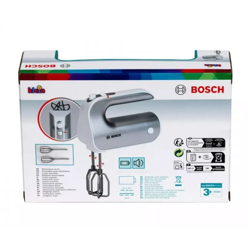 Žaislinis virtuvinis maišytuvas KLEIN Mixer Bosch 9240 Sidabrinė – apsimestinio žaidimo prietaisas, rankinis dydis vaikams