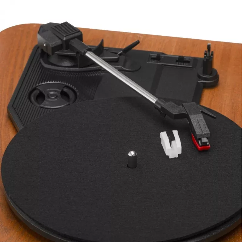 Analoginis diržinio paleidimo patefonas Adler AD 1914 su USB prievadu, keraminiu plokštelių padėklu, nuolatinės srovės varikliu, 33 1/3 aps./min., Bluetooth 5.4, RCA išėjimais, įmontuotais garsiakalbiais