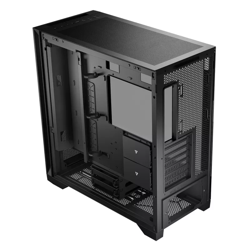 PC korpusas MODECOM VOLCANO EXPANSE S MIDI juodas — grūdintas stiklas, USB-C, palaiko micro ATX, GPU iki 430 mm