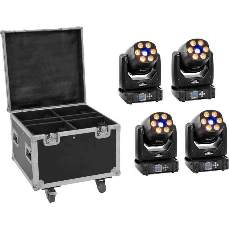 EUROLITE LED rinkinys 4x TMH-H90 su ratukiniu dėklu - nešiojamas apšvietimo komplektas