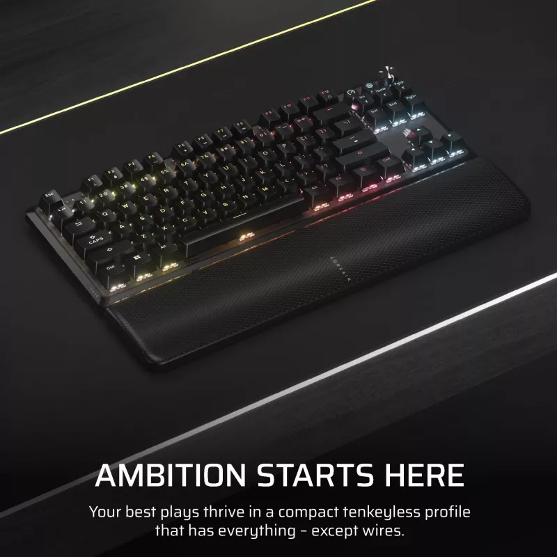 Corsair K70 CORE TKL klaviatūra žaidimams USB + RF belaidė + Bluetooth QWERTZ vokiška juoda