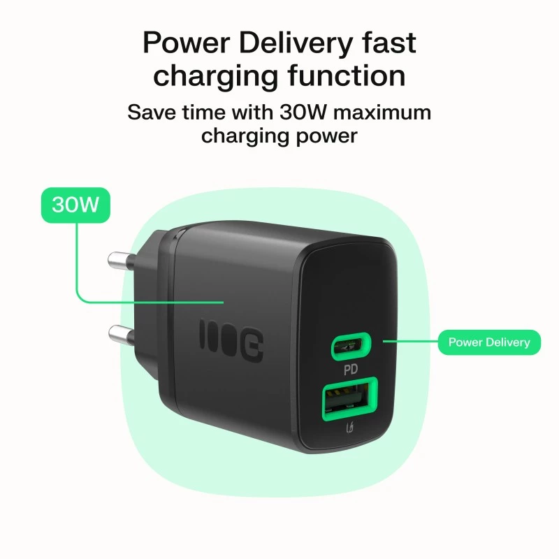 Įkroviklis Green Cell PowerSource Duo30 – 1× USB-A, 1× USB-C, 3A