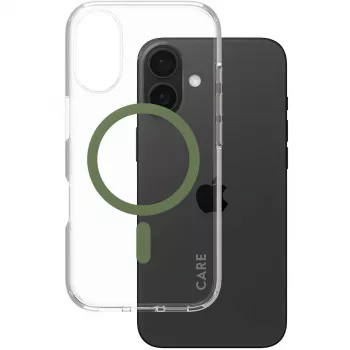 PanzerGlass CARE Urban Combat skaidrus dėklas su žaliu MagSafe iPhone 16