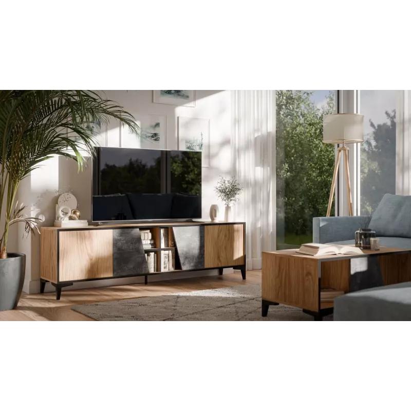 Cama 4D RTV spintelė OVO 180x38xH53 ąžuolas/betonas