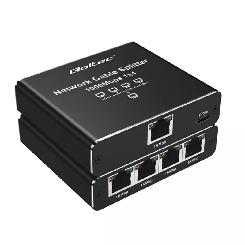 Ethernet mini jungiklis QOLTEC 52293 1x4 RJ45, 1 įėjimo 4 išėjimų nevaldomas tinklo skirstytuvas