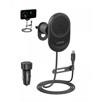 Belaidis magnetinis automobilinis įkroviklis Anker MagGo 15W — Magnetinis 15W Qi greitasis įkrovimas išmaniesiems telefonams, juodas