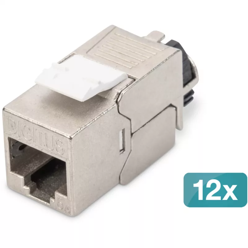 Keystone modulis DIGITUS CAT 6A ekranuotas su išmaniuoju kabelių tvarkikliu, plokščias RJ-45, 14,5×34,5×21 mm — 12 vnt.