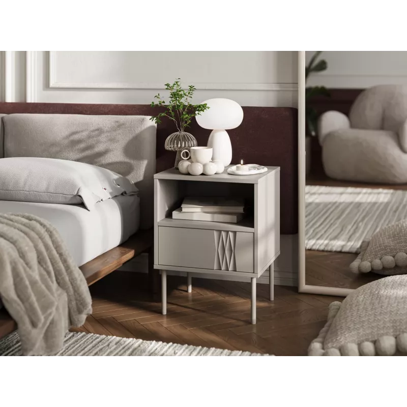 Naktinių stalelių rinkinys 2 vnt. cama meble TRESSE 44×40×53 cm, kašmyro matinis, 1 stalčius, 16 mm rėmas